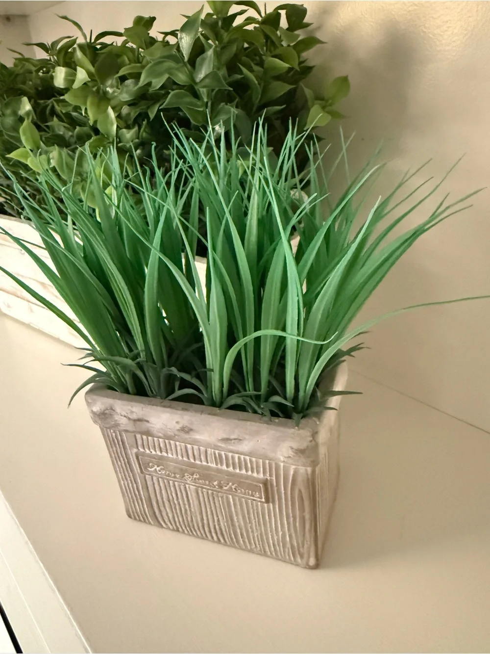 Faux Grass Arrangement in Home Sweet Home Planter Farmhouse Decor